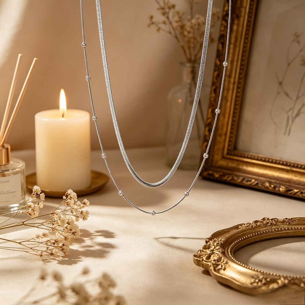 3-Layer Stackable Snake Bone Bead Necklace, Gift for Her